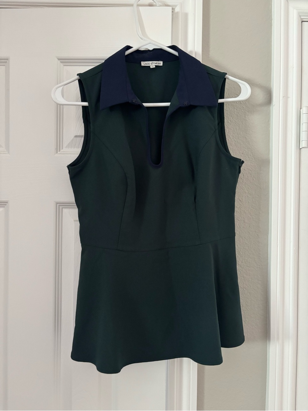 Modcloth Dark Green Sleeveless Top with Navy Collar